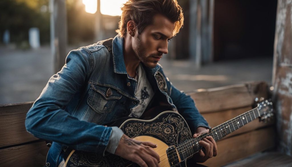 Iconic blue-eyed musician with a guitar